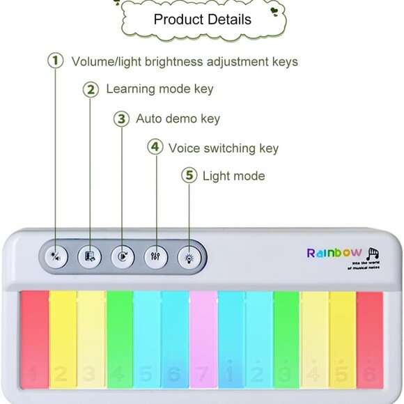 Baby Piano Toy Music & Sound Light Up Musical Toys for Toddlers 1-3, Early Learn - Picture 3 of 13